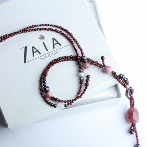 Long gemstone jewelry, faceted garnet necklace