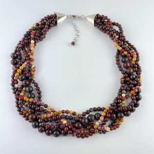 Mokait bloodstone multi-row gemstone necklace