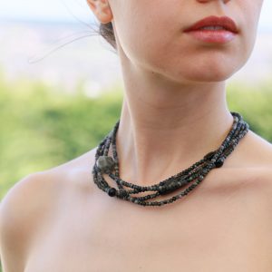 Többsoros ásvány nyaklánc, jáde ékszer