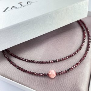Two-row garnet necklace, gemstone jewelry