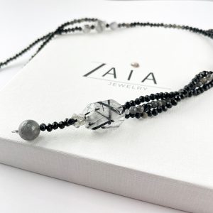 Long mineral necklace, faceted agate necklace