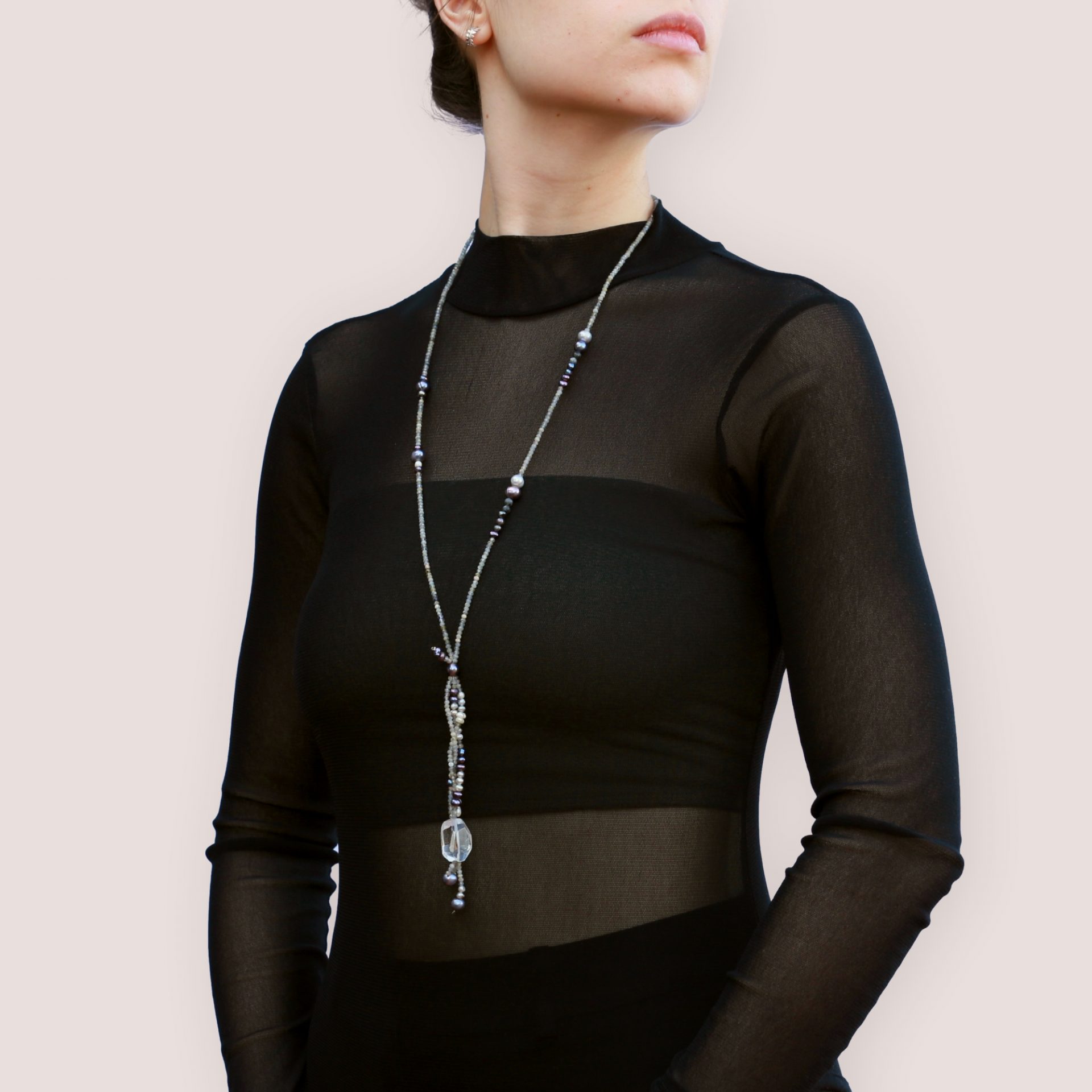 Hosszú ásvány ékszer, igazgyöngy nyaklánc, drágakő nyakék - Image 5