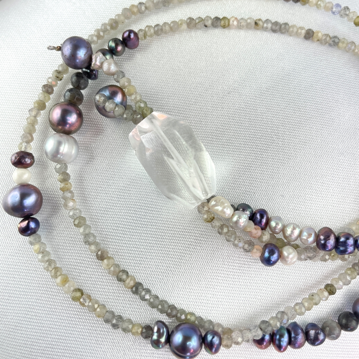 Hosszú ásvány ékszer, igazgyöngy nyaklánc, drágakő nyakék - Image 3