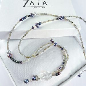 Long gemstone jewelry, pearl necklace