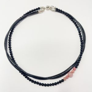 Bőr ékszer ásvány nyaklánc rodokrozit, achát nyakék