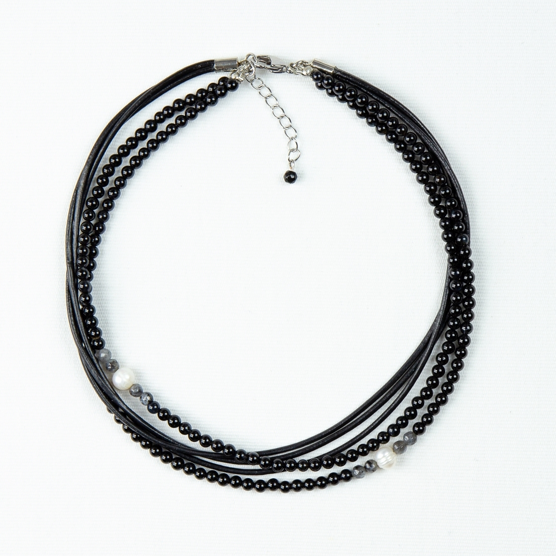 Bőr ékszer gyöngysorral acháttal igazgyönggyel és labradorittal - Image 3