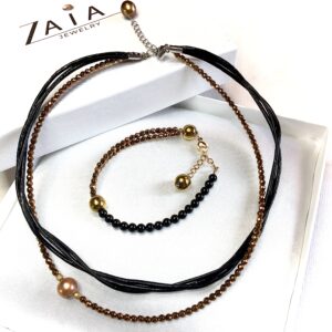 Hematite and leather jewelry set